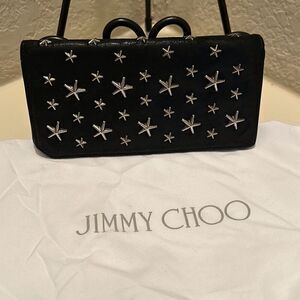 Jimmy Choo Unisex Star Studded Bifold Wallet Black Leather Edgy Punk Statement